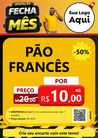 Modelo de Cartaz para Cartaz A4 Vertical com o tema Operação Fecha Mês para Padaria