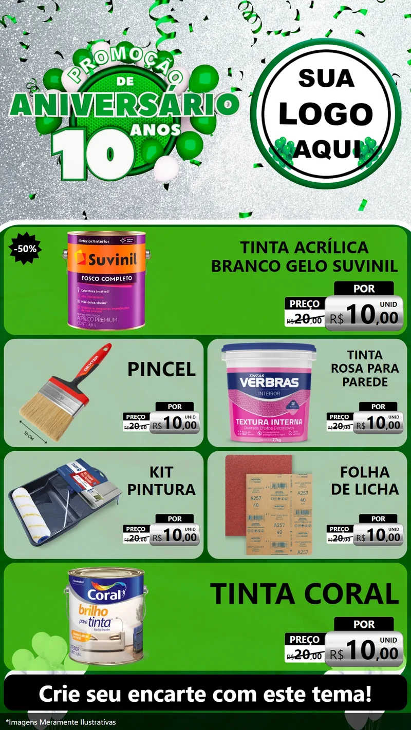 Modelo de TV para TV Vertical com o tema Promoção de Aniversário - 10 Anos para Tintas e Ferramentas