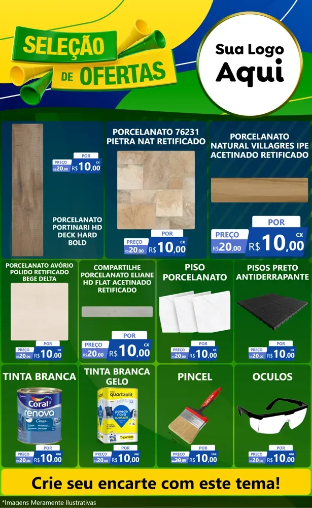 Modelo de Encarte para Encarte Grande com o tema Seleção de Ofertas - Copa para Pisos e revestimentos