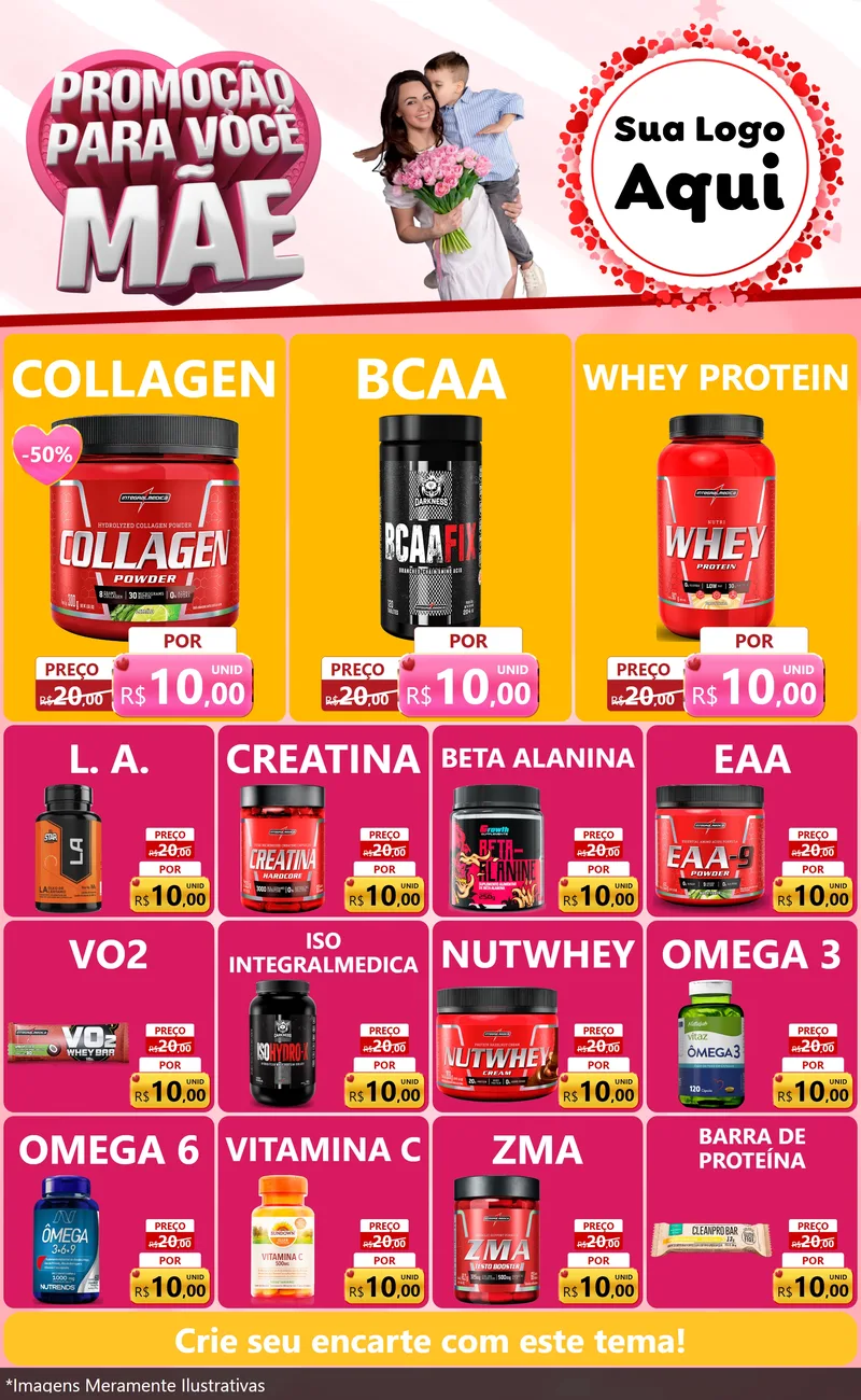 Modelo de Encarte para Encarte Grande com o tema Promoção Para Você Mãe para Suplementos alimentares