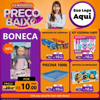 Modelo de Rede Social para Feed Facebook com o tema Semana do Preço Baixo para Brinquedos