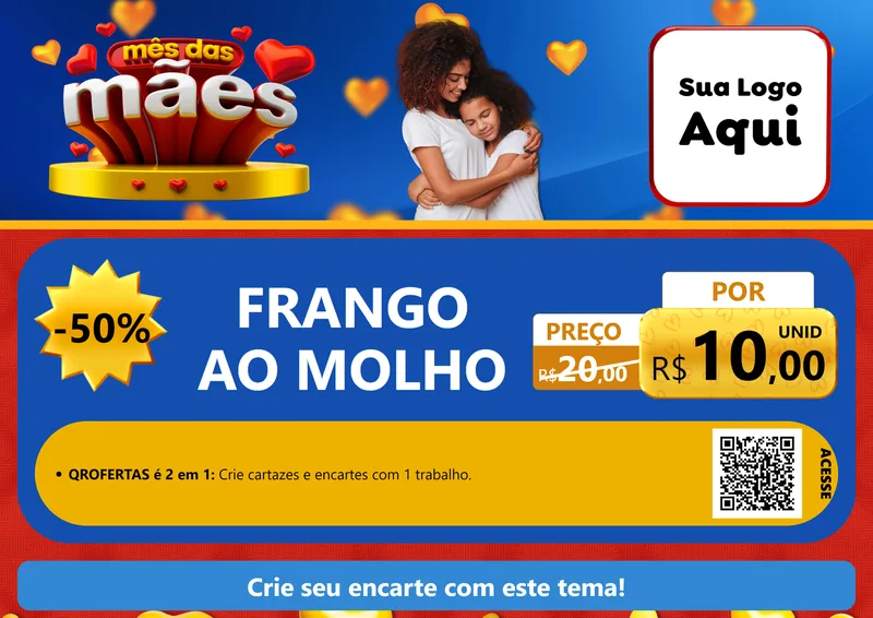Modelo de Cartaz para Cartaz A4 Horizontal com o tema Mês das Mães para Restaurante