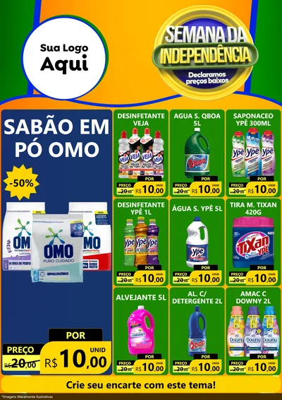 Modelo de Encarte para Encarte A4 Vertical com o tema Semana da Independência Declaramos Preços Baixos para Produtos de Limpeza