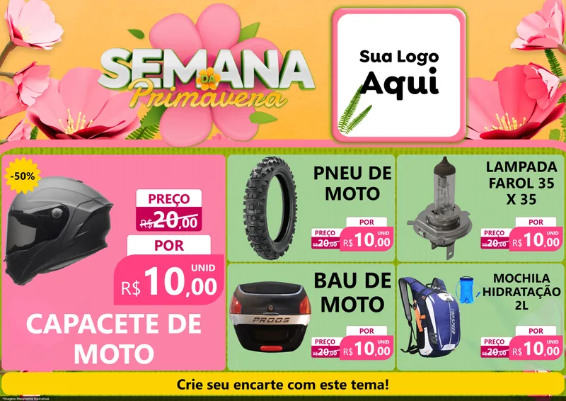 Modelo de Encarte para Encarte A4 Horizontal com o tema Semana da Primavera para Moto peças