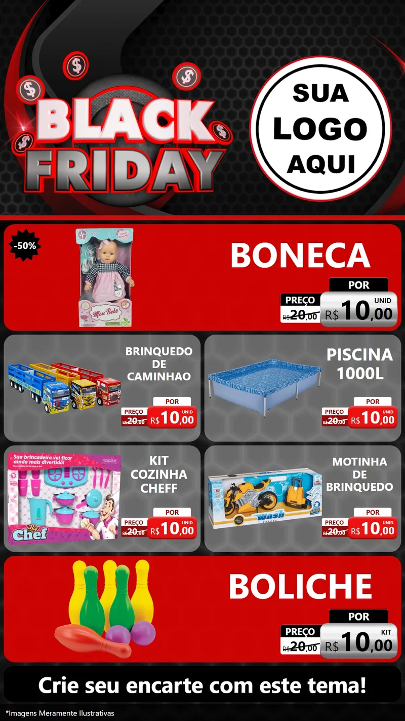 Modelo de TV para TV Vertical com o tema Black Friday para Brinquedos