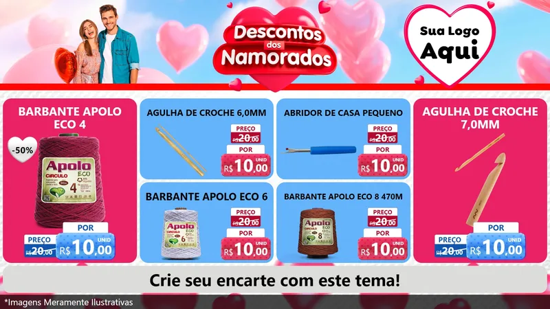 Modelo de TV para TV Horizontal com o tema Descontos dos Namorados para Armarinho e Aviamentos