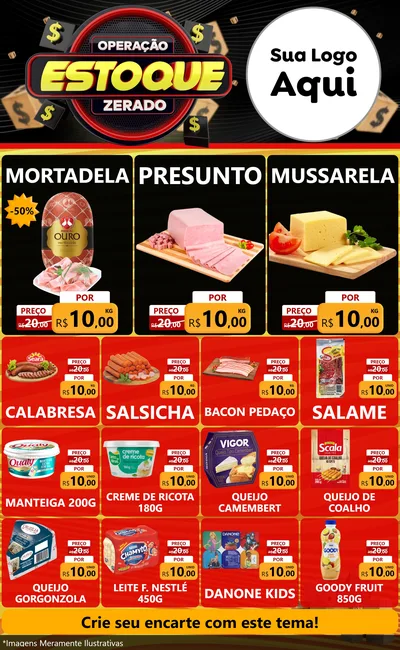 Modelo de Encarte para Encarte Grande com o tema Operação Estoque Zerado para Frios e Laticínios