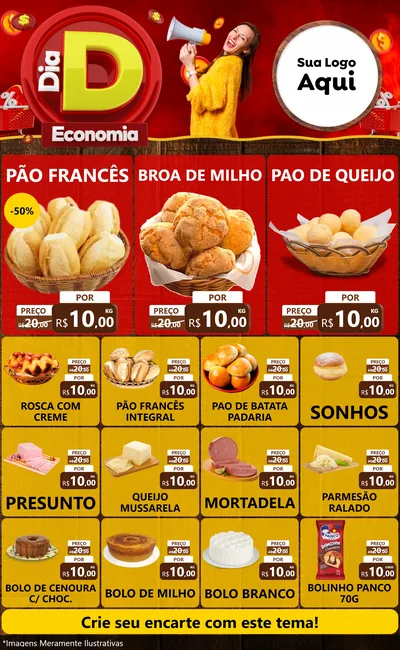 Modelo de Encarte para Encarte Grande com o tema Dia D Economia para Padaria