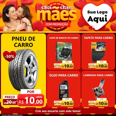 Modelo de Rede Social para Feed Facebook com o tema Dia das Mães com Promoção para Auto peças