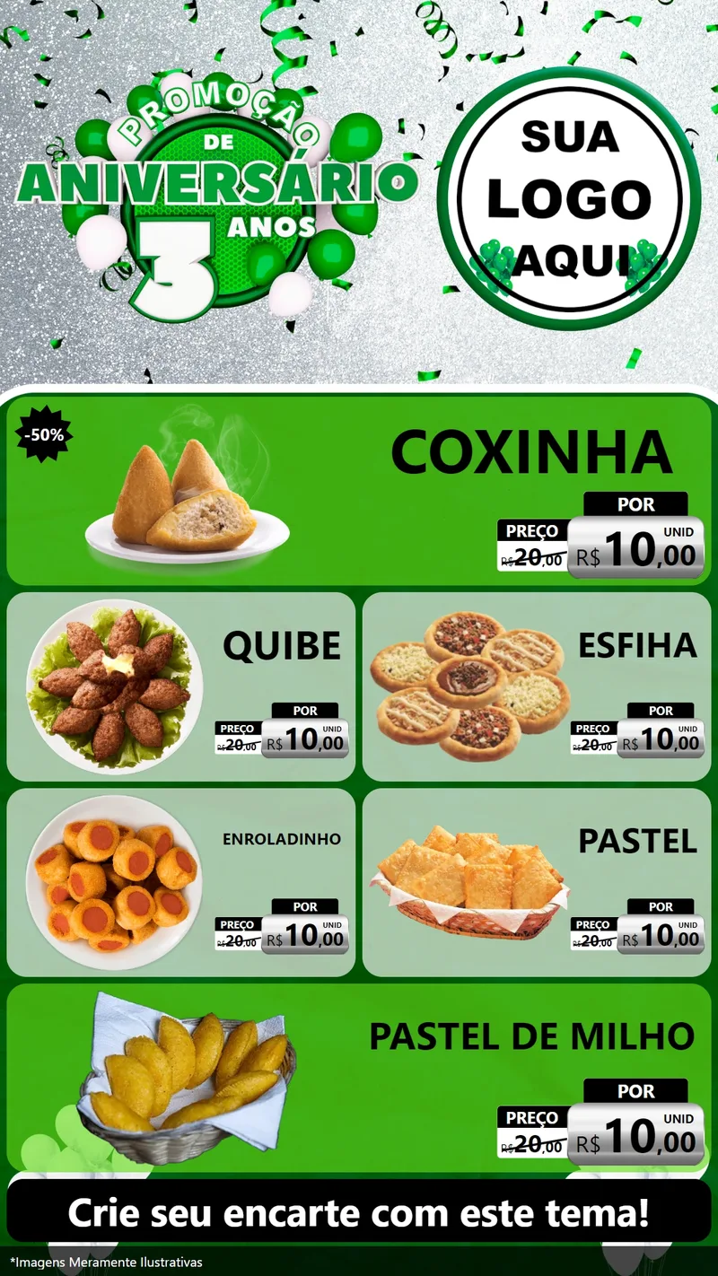 Modelo de TV para TV Vertical com o tema Promoção de Aniversário - 3 Anos para Salgadaria