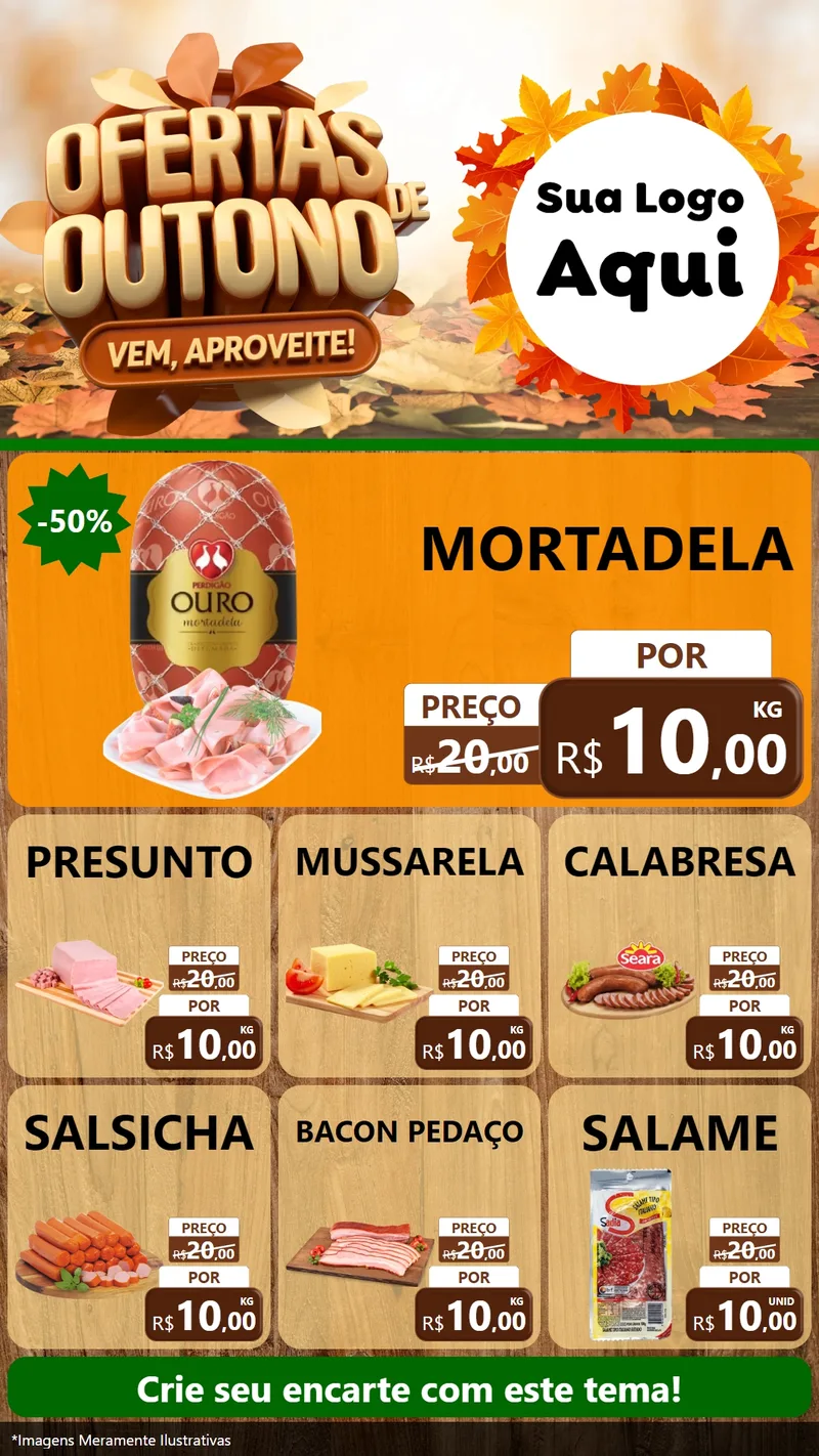 Modelo de Rede Social para Stories com o tema Ofertas de Outono - Vem, Aproveite! para Frios e Laticínios