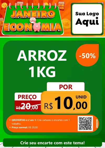 Modelo de Cartaz para Cartaz A4 Vertical com o tema Janeiro da Economia para Supermercado