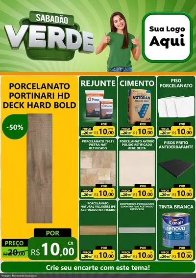 Modelo de Encarte para Encarte A4 Vertical com o tema Sabadão Verde para Pisos e revestimentos