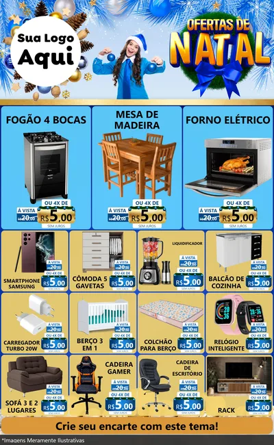 Modelo de Encarte para Encarte Grande com o tema Ofertas de Natal para Móveis e Eletro