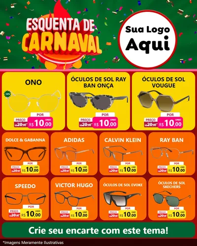 Modelo de Rede Social para Feed Instagram com o tema Esquenta de Carnaval para Óticas