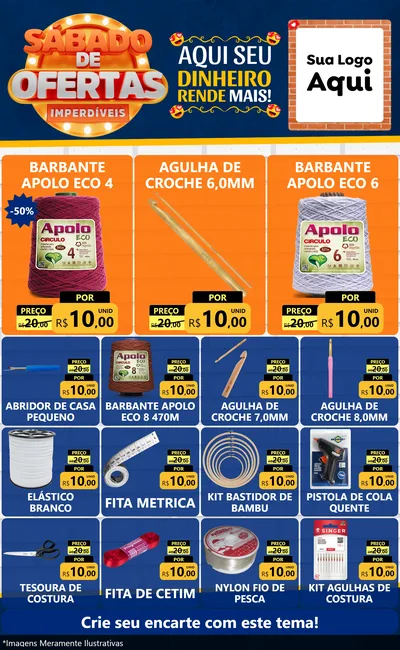 Modelo de Encarte para Encarte Grande com o tema Sábado de Ofertas Imperdíveis para Armarinho e Aviamentos