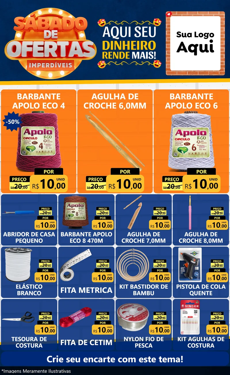 Modelo de Encarte para Encarte Grande com o tema Sábado de Ofertas Imperdíveis para Armarinho e Aviamentos