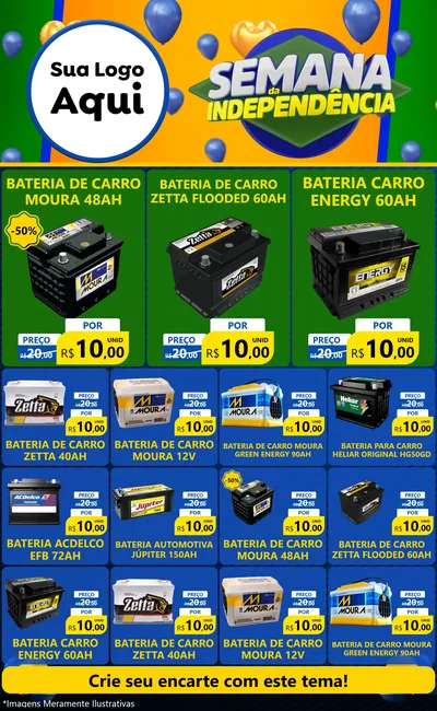 Modelo de Encarte para Encarte Grande com o tema Semana da Independência para Baterias Elétricas