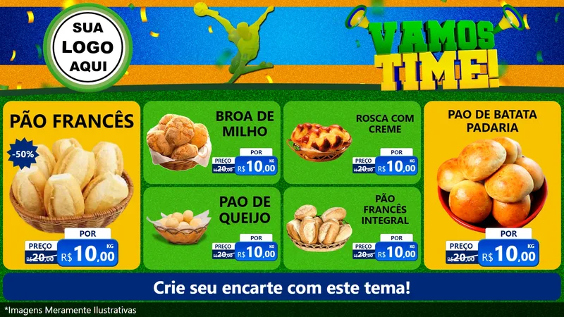 Modelo de TV para TV Horizontal com o tema Vamos Time! para Padaria