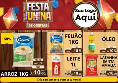 Modelo de Encarte para Encarte A4 Horizontal com o tema Festa Junina de Ofertas para Supermercado