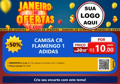 Modelo de Cartaz para Cartaz A4 Horizontal com o tema Janeiro de Ofertas É Aqui! para Roupas e acessórios