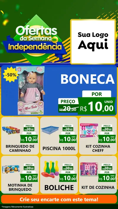 Modelo de Rede Social para Stories com o tema Ofertas da Semana da Independência para Brinquedos