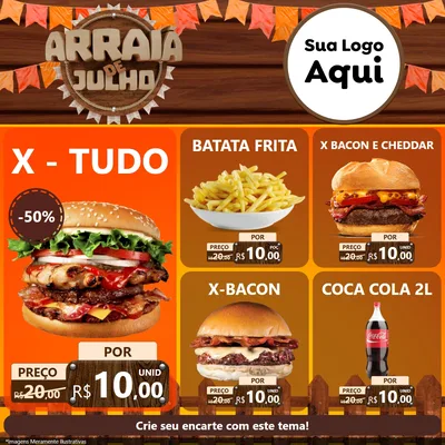 Modelo de Rede Social para Feed Facebook com o tema Arraiá de Julho - Junina para Hamburgueria
