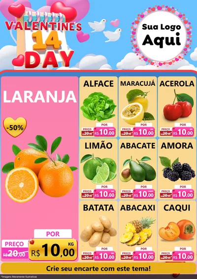 Modelo de Encarte para Encarte A4 Vertical com o tema Valentine's Day para Hortifrúti