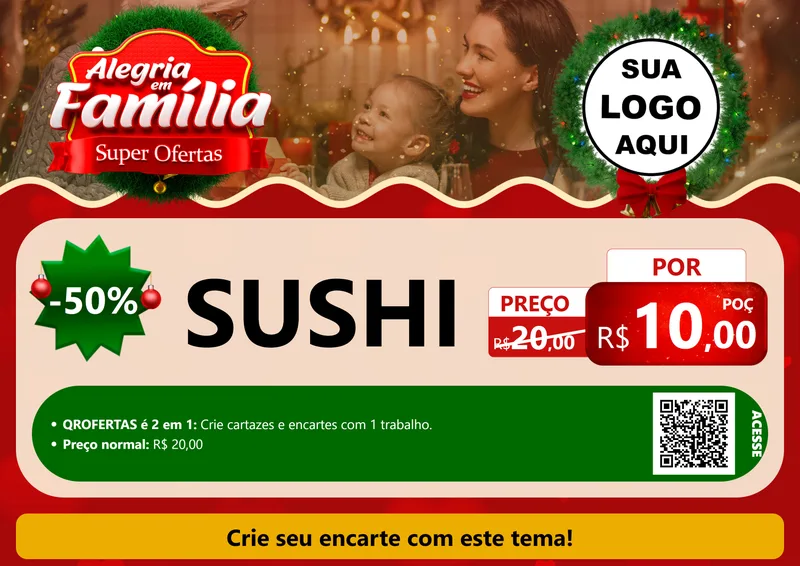 Modelo de Cartaz para Cartaz A4 Horizontal com o tema Alegria Em Família - Super Ofertas para Comida japonesa