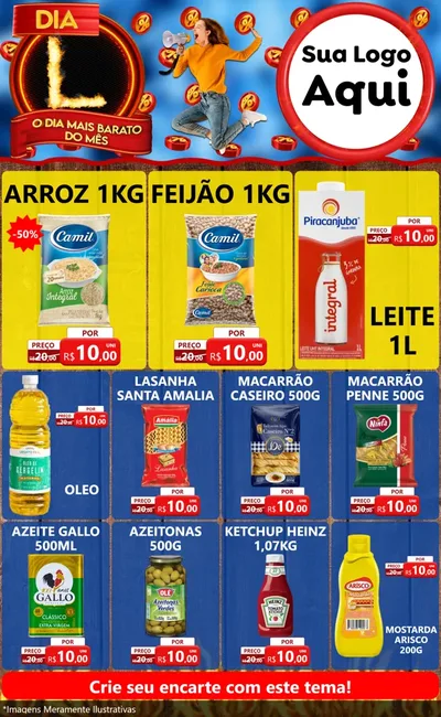 Modelo de Encarte para Encarte Grande com o tema Dia L - O Dia Mais Barato Do Mês para Supermercado