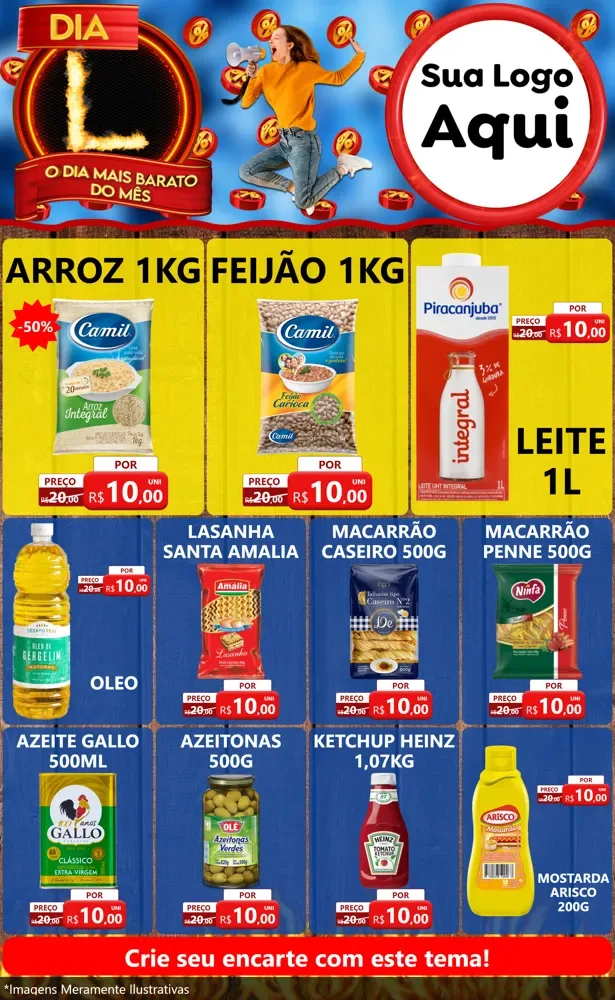 Modelo de Encarte para Encarte Grande com o tema Dia L - O Dia Mais Barato Do Mês para Supermercado