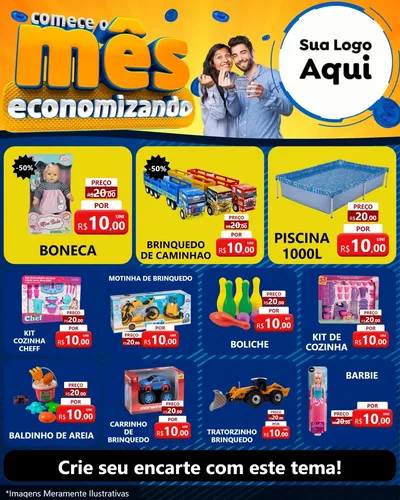 Modelo de Rede Social para Feed Instagram com o tema Comece O Mês Economizando para Brinquedos