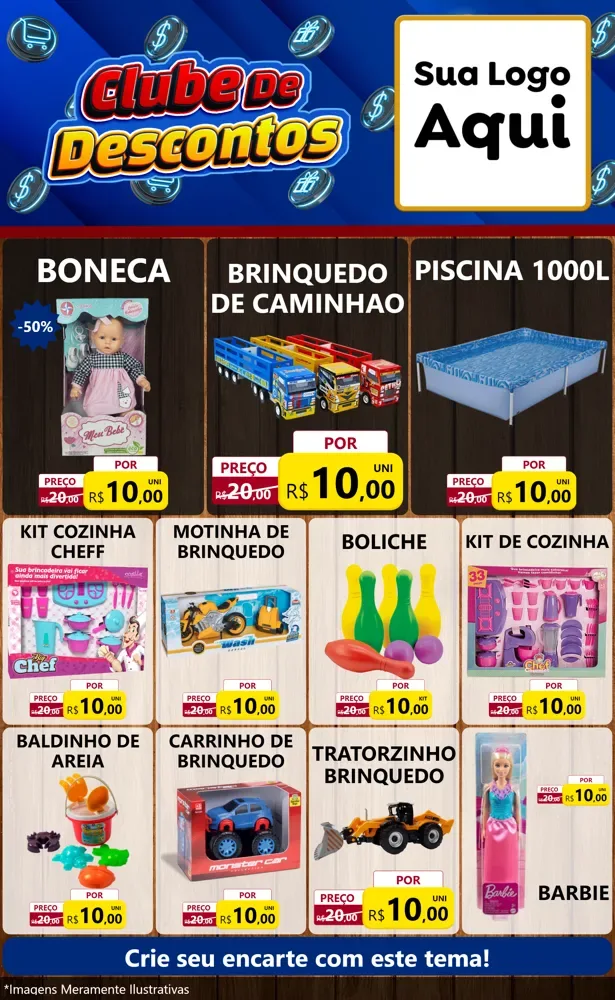Modelo de Encarte para Encarte Grande com o tema Clube de Descontos para Brinquedos