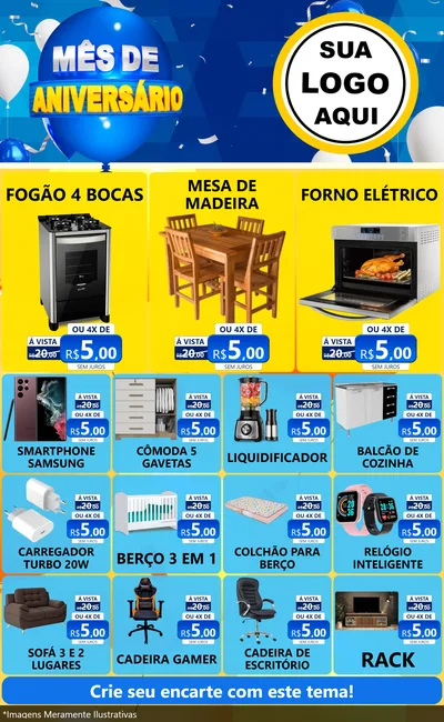 Modelo de Encarte para Encarte Grande com o tema Mês de Aniversário para Móveis e Eletro
