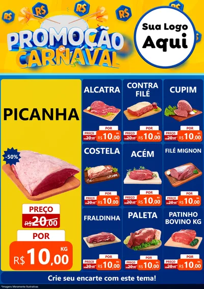 Modelo de Encarte para Encarte A4 Vertical com o tema Promoção de Carnaval para Açougue