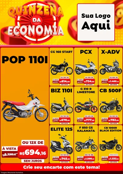 Modelo de Encarte para Encarte A4 Vertical com o tema Quinzena Da Economia para Concessionaria de Motos