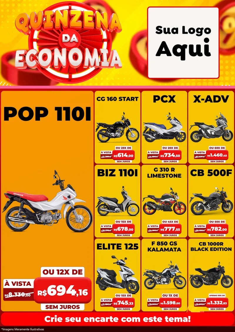 Modelo de Encarte para Encarte A4 Vertical com o tema Quinzena Da Economia para Concessionaria de Motos