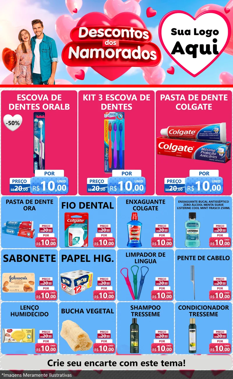 Modelo de Encarte para Encarte Grande com o tema Descontos dos Namorados para Higiene Pessoal