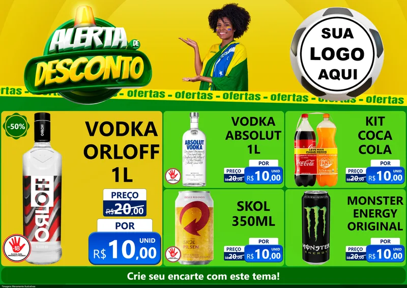 Modelo de Encarte para Encarte A4 Horizontal com o tema Alerta de Desconto para Distribuidora de bebidas