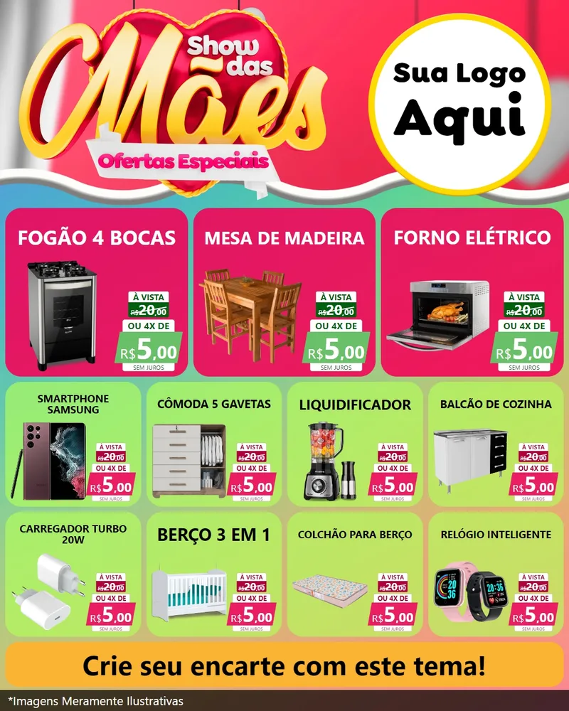 Modelo de Rede Social para Feed Instagram com o tema Show das Mães - Ofertas Especiais para Móveis e Eletro