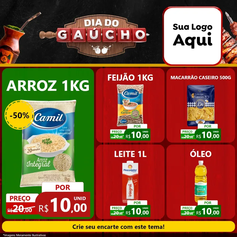 Modelo de Rede Social para Feed Facebook com o tema Dia do Gaúcho para Supermercado