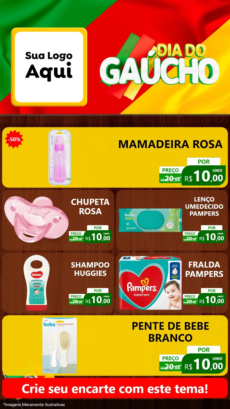 Modelo de TV para TV Vertical com o tema Dia do Gaúcho para Bebês