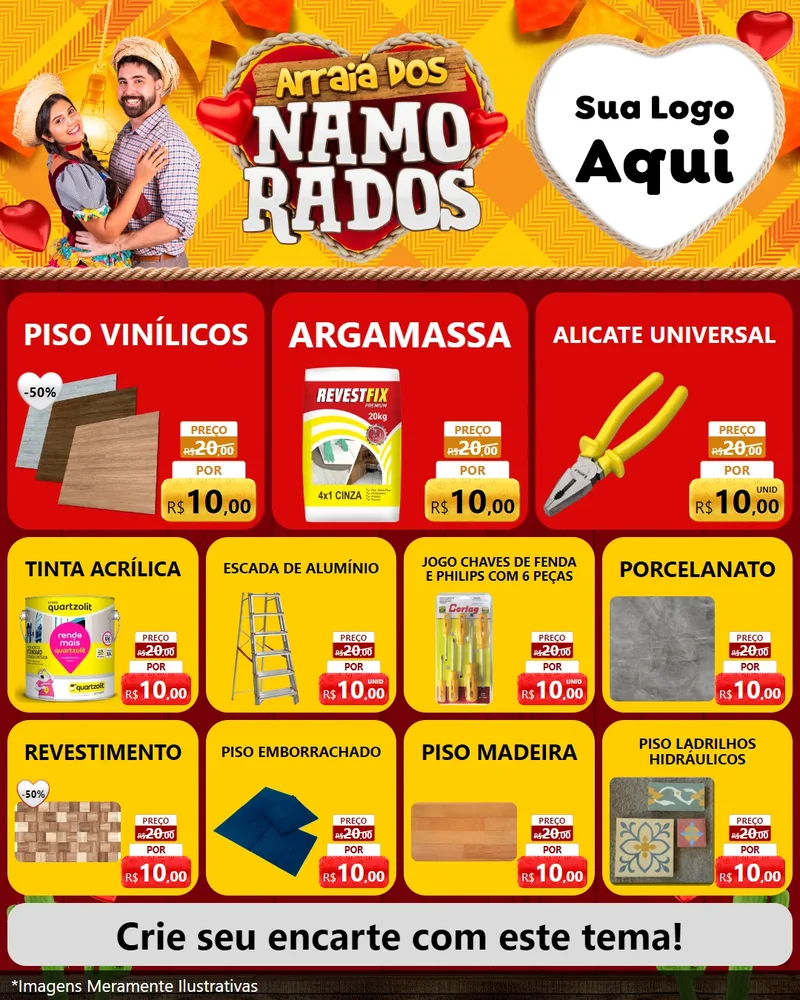 Modelo de Rede Social para Feed Instagram com o tema Arraiá dos Namorados para Material para Construção