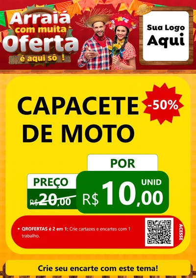 Modelo de Cartaz para Cartaz A4 Vertical com o tema Arraiá Com Muita Oferta - É Aqui Sô! para Moto peças