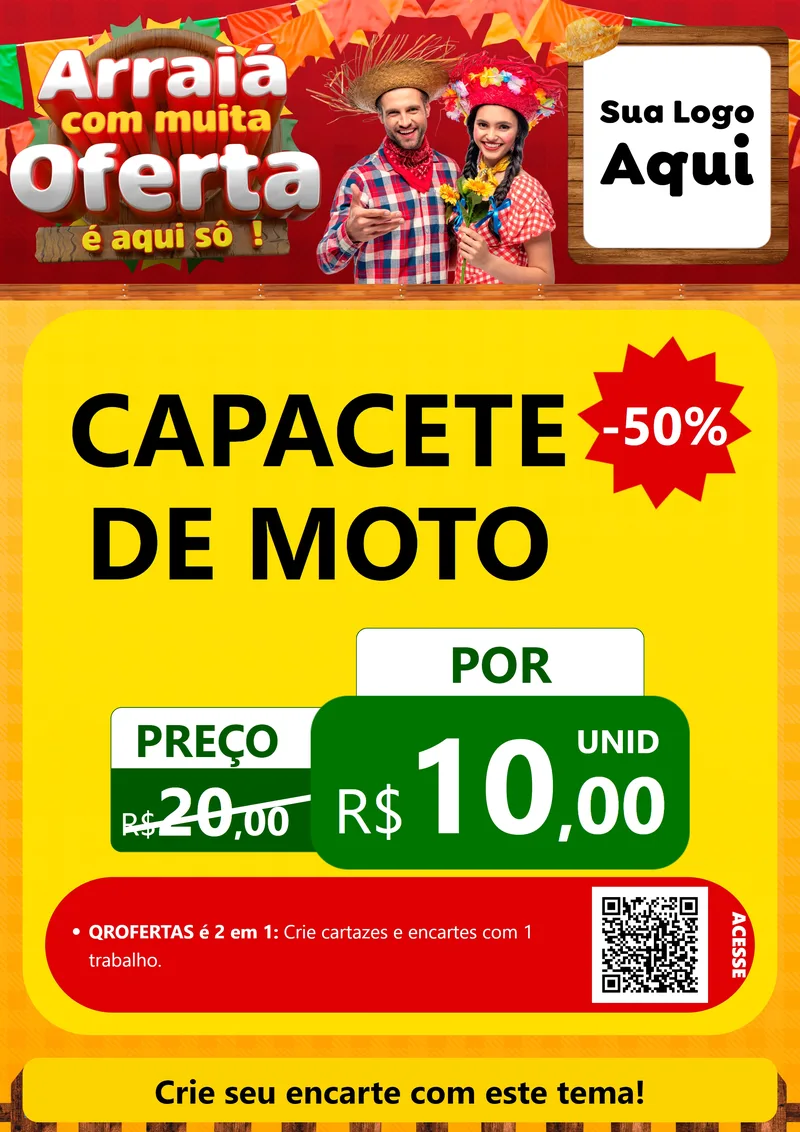 Modelo de Cartaz para Cartaz A4 Vertical com o tema Arraiá Com Muita Oferta - É Aqui Sô! para Moto peças