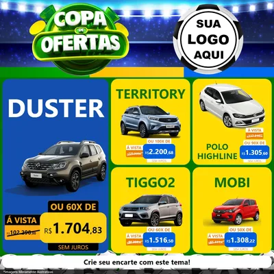 Modelo de Rede Social para Feed Facebook com o tema Copa de Ofertas para Concessionaria de Carros