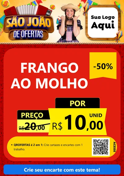 Modelo de Cartaz para Cartaz A4 Vertical com o tema São João de Ofertas para Restaurante