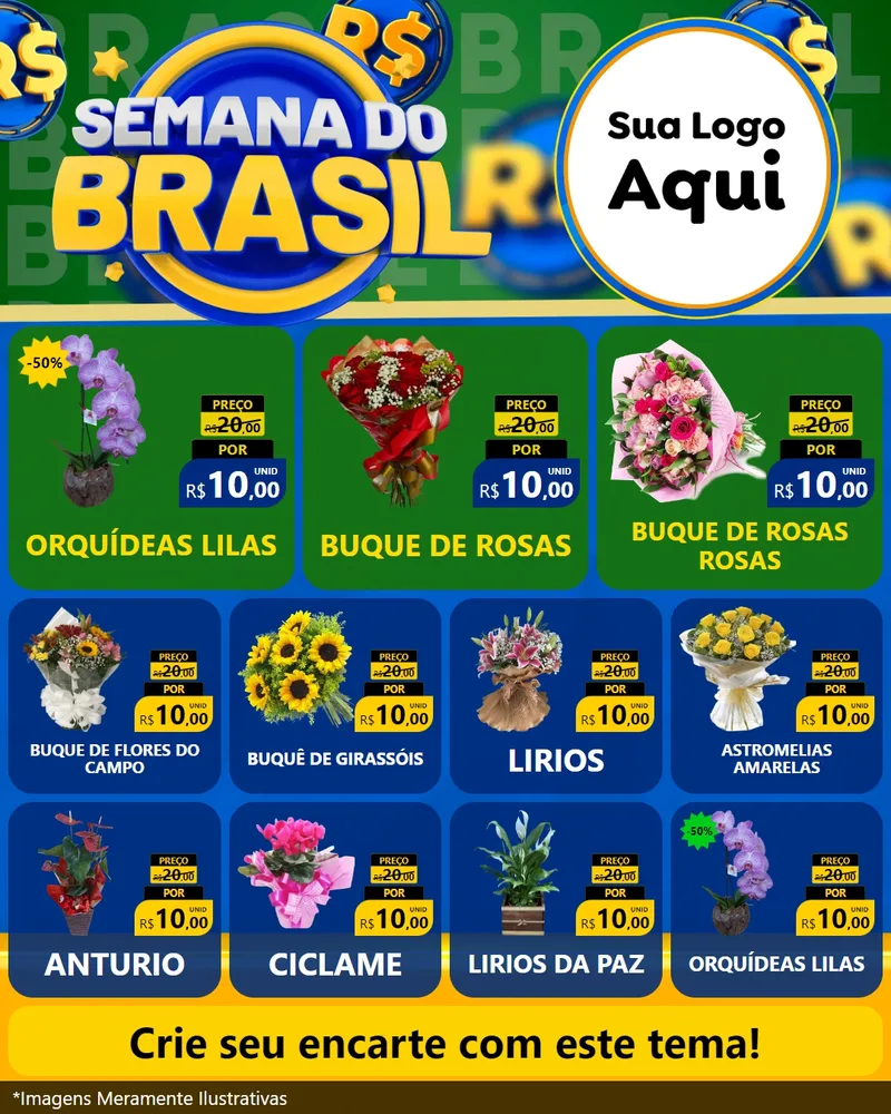 Modelo de Rede Social para Feed Instagram com o tema Semana Do Brasil para Floricultura e jardim