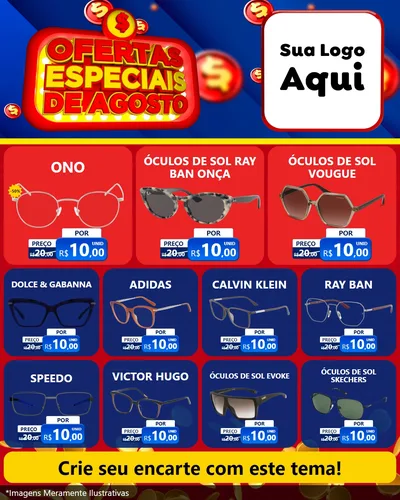 Modelo de Rede Social para Feed Instagram com o tema Ofertas Especiais de Agosto para Óticas