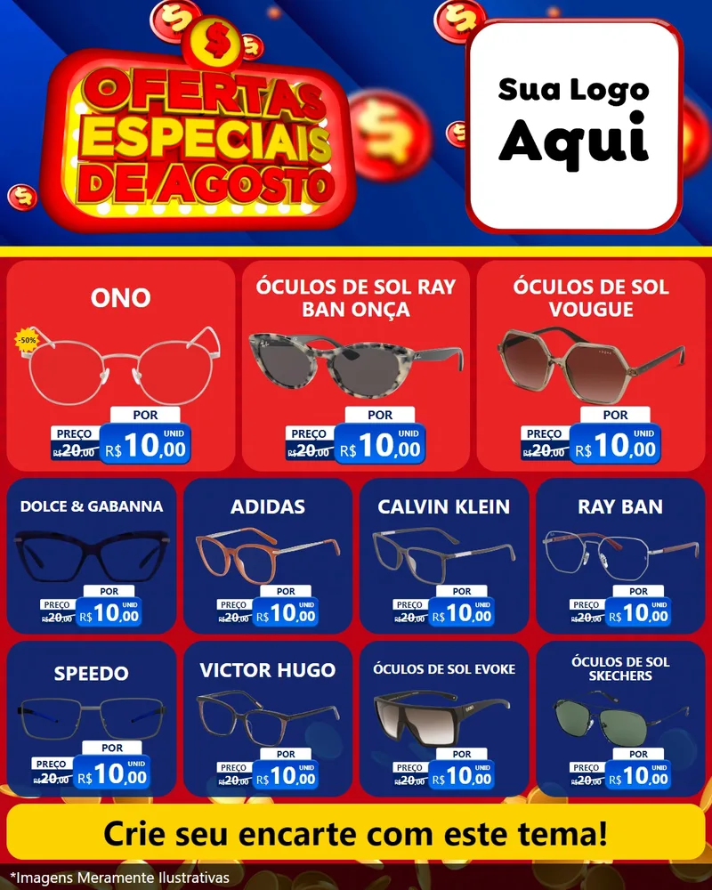 Modelo de Rede Social para Feed Instagram com o tema Ofertas Especiais de Agosto para Óticas